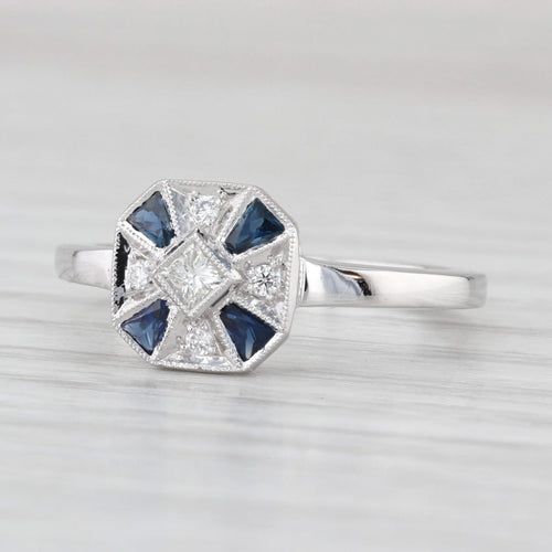 New Beverley K 0.46ctw Blue Sapphire Diamond Halo Ring 18k White Gold Size 6.5