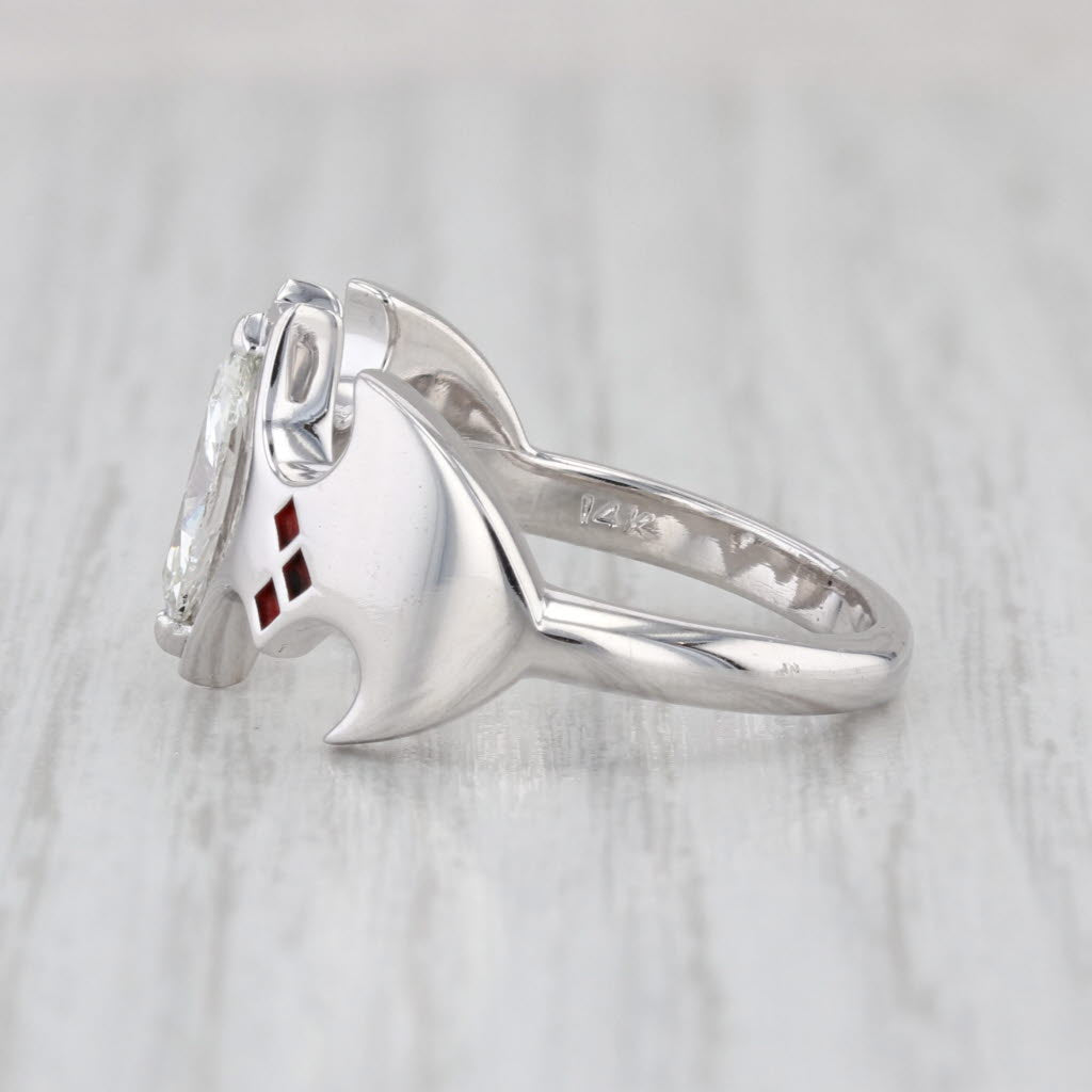 Custom 0.65ct Diamond Bat Ring 14k White Gold Resin Size 7.5 GIA Kay Reports