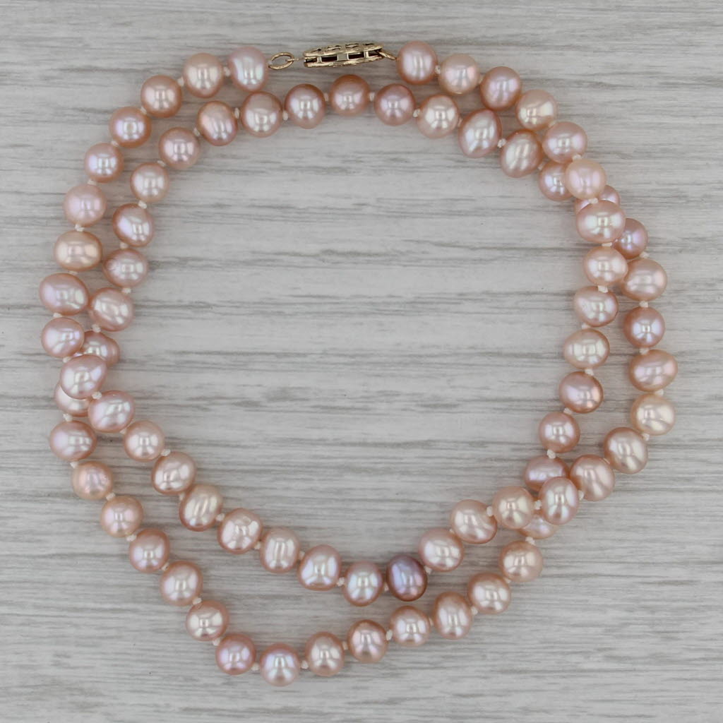 Pink Cultured Pearl Bead Single Strand Necklace 14k Gold 17.75"