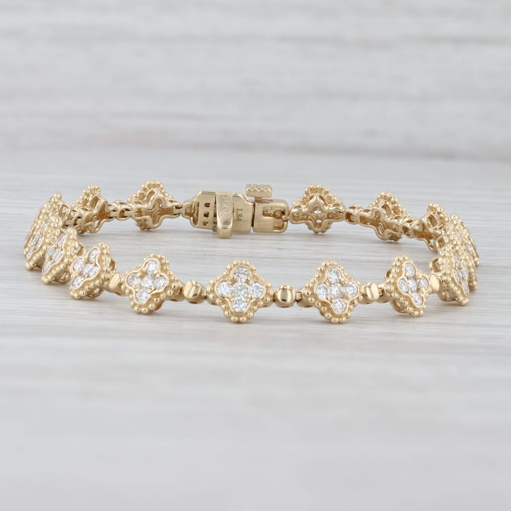 New 1.84ctw Diamond Flower Clusters Tennis Bracelet 14k Yellow Gold 7" 6.7mm