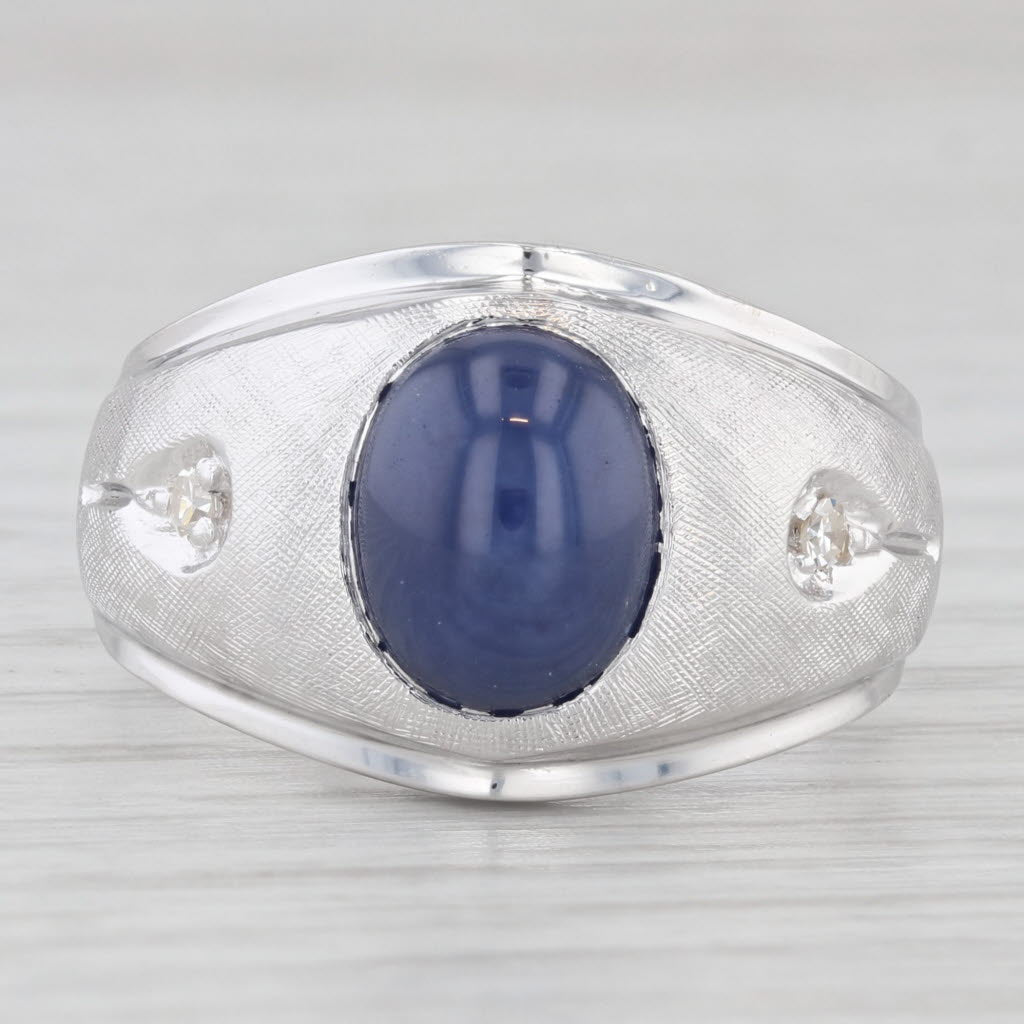 Light Gray Vintage Lab Created Star Sapphire Diamond Men's Ring 10k White Gold Size 9.75