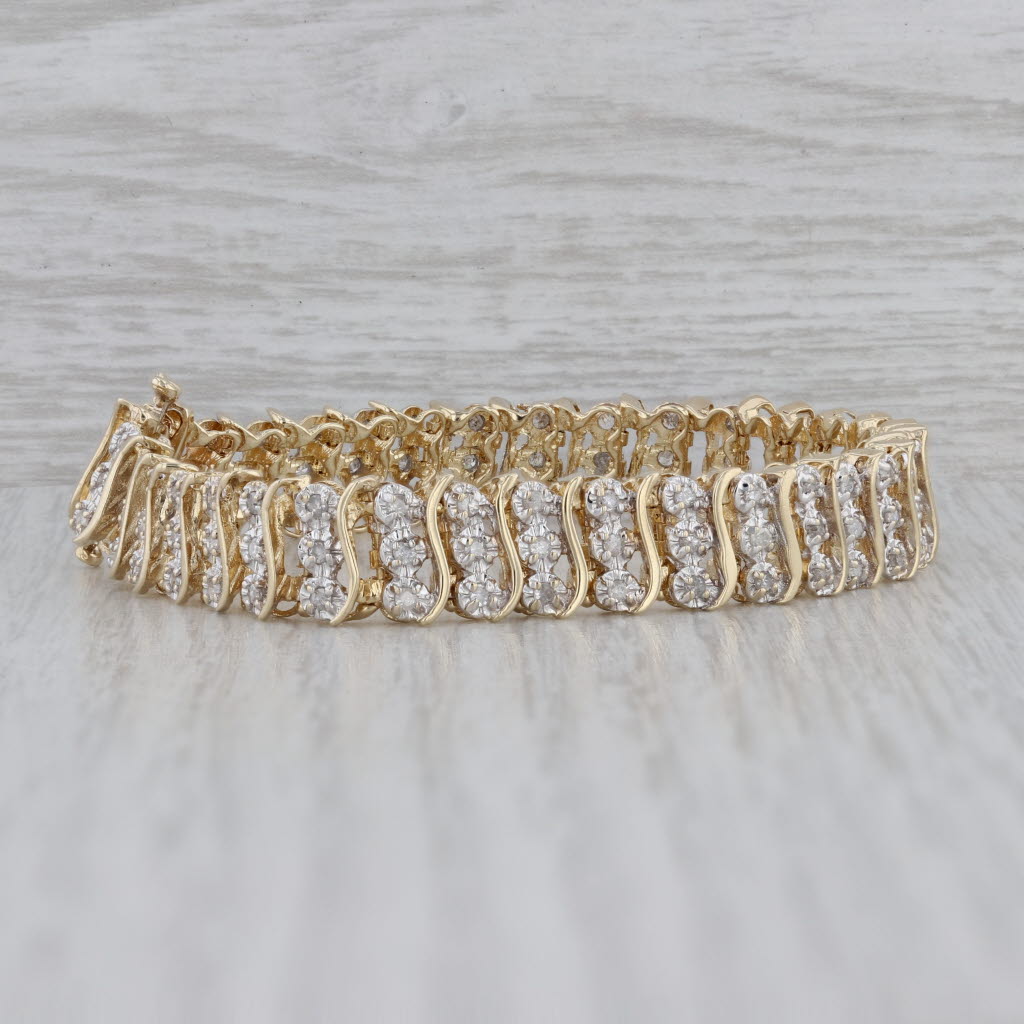 Gray 1.10ctw Diamond S-Link Bracelet 14k Yellow Gold 6.5" 9.2mm