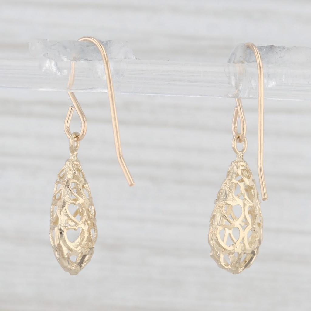 Light Gray Openwork Teardrop Dangle Earrings 10k Yellow Gold Hook Posts