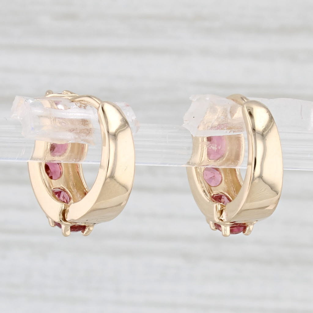 Light Gray 1.15ctw Pink Tourmaline Hoop Huggie Earrings 14k Yellow Gold Round Hoops