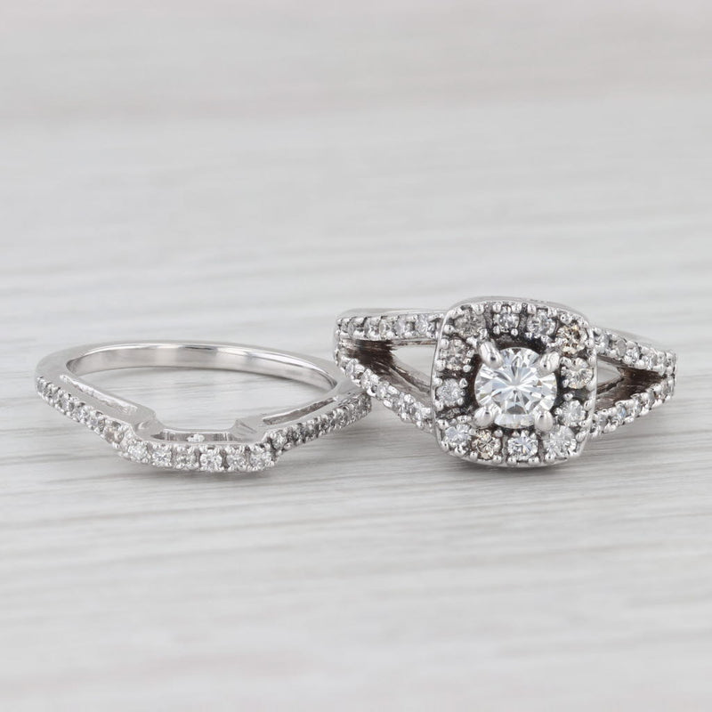 1.14ctw Diamond Halo Engagement Ring Wedding Band Bridal Set 14k Gold Size 6.75