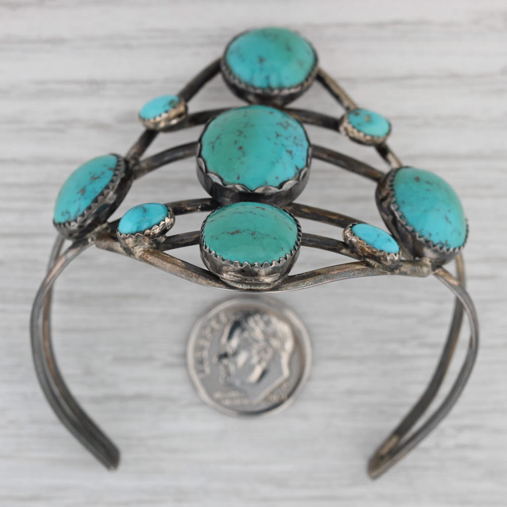 Gray Native American Turquoise Cuff Bracelet Vintage Sterling Silver 6.5" Statement