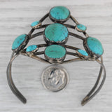 Native American Turquoise Cuff Bracelet Vintage Sterling Silver 6.5" Statement