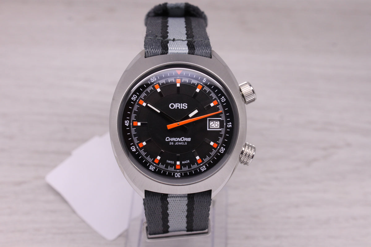 Oris ChronOris Mens 39mm Steel Automatic Watch Boxes Swiss Ref 01 733 7737 4054