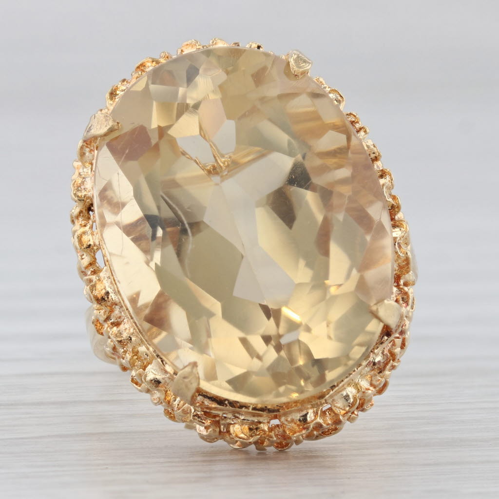 Light Gray Vintage 16.25ct Yellow Citrine Ring Oval Solitaire 18k Yellow Gold Size 7.25