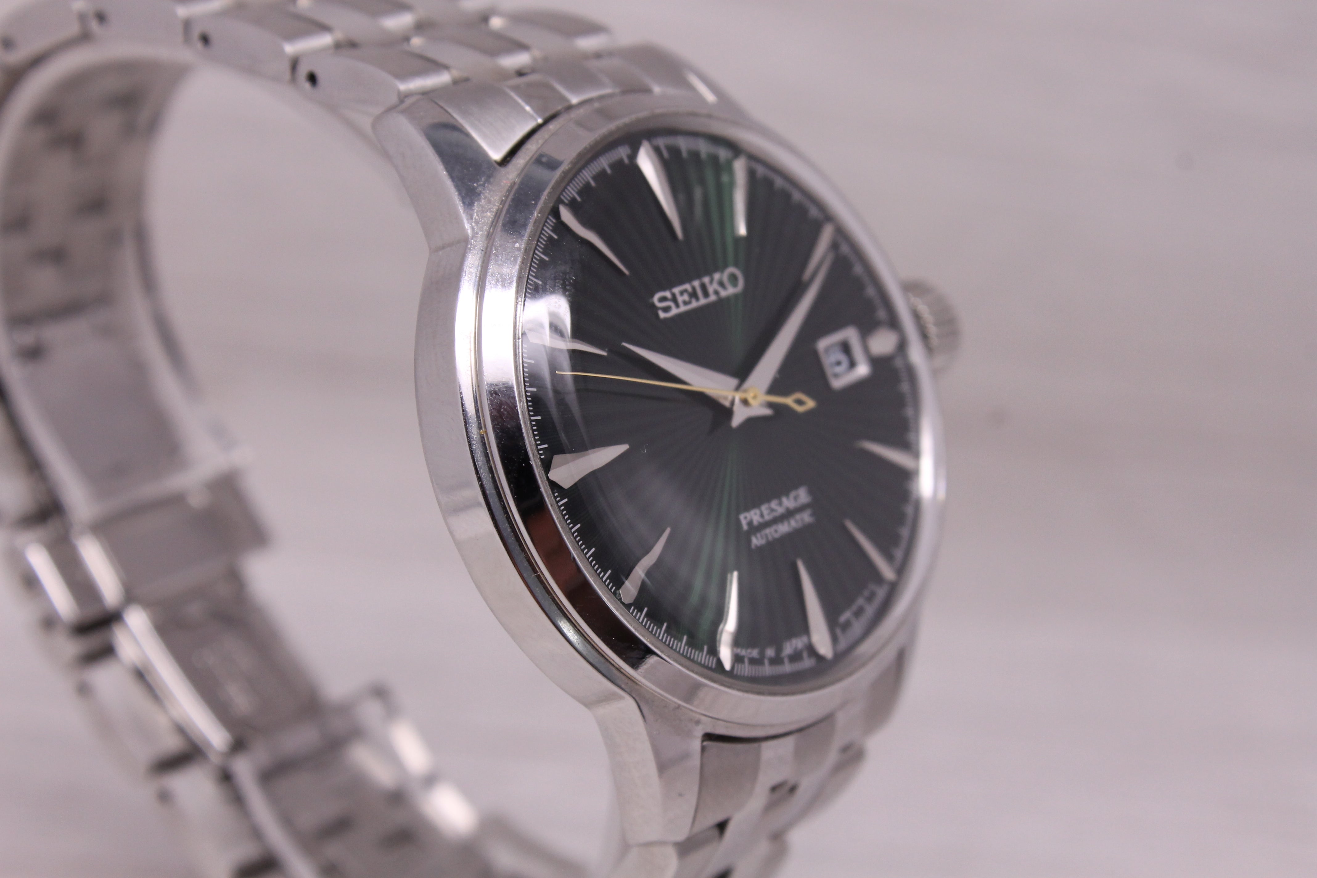Seiko Presage Mens Watch 40.5mm Steel Swiss Date Auto Green Dial SRPE15 Box