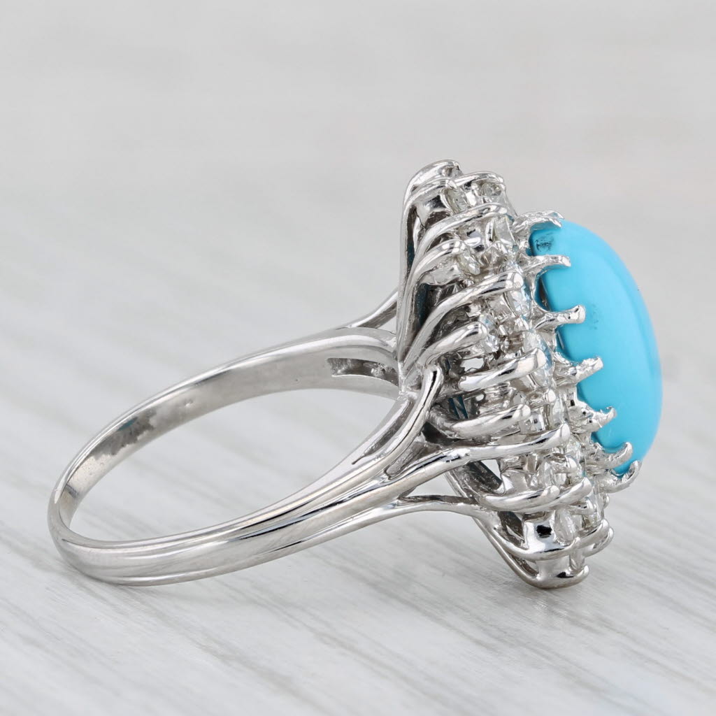 Light Gray 1.33ctw Diamond Halo Turquoise Cabochon Ring 14k White Gold Size 5.75