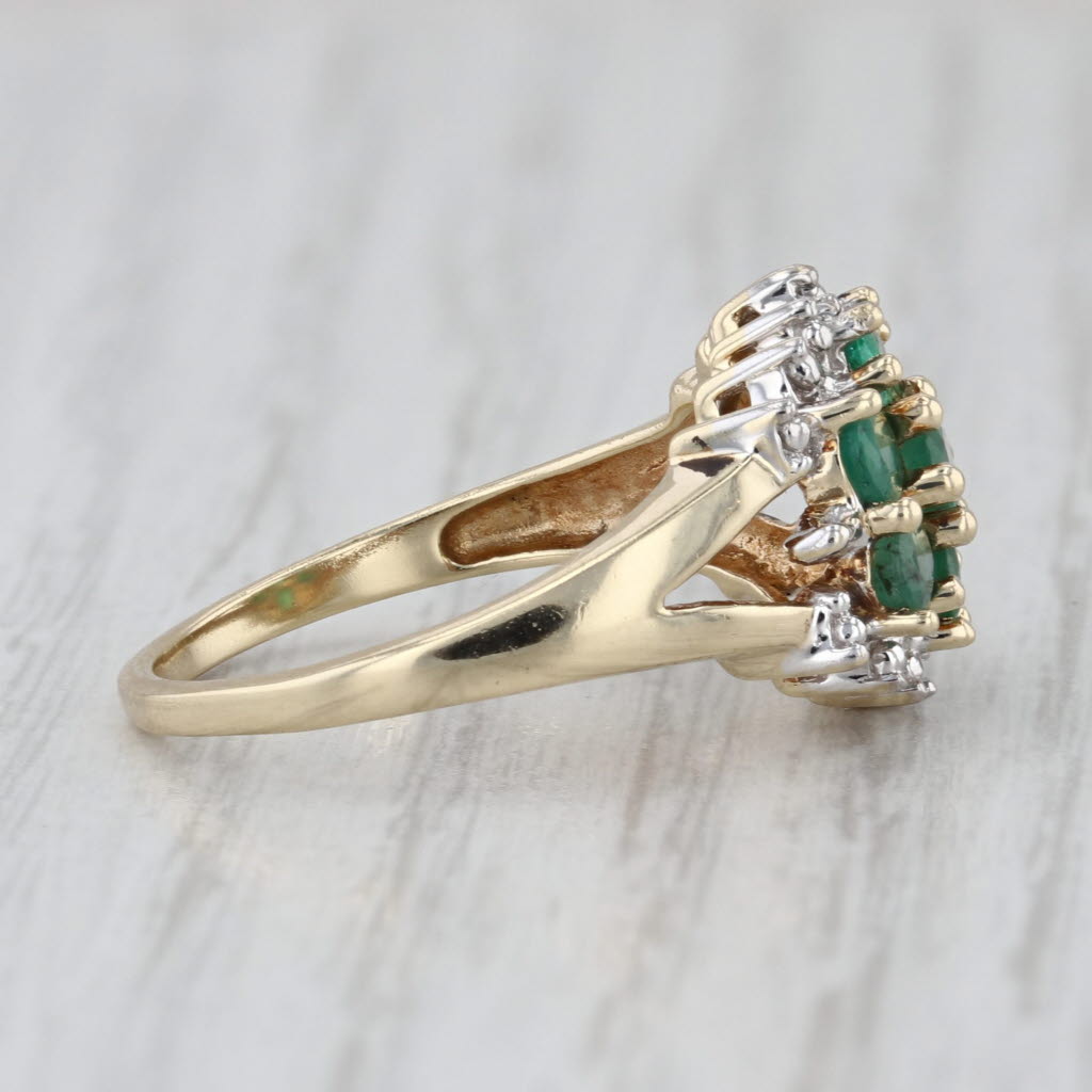 1.14ctw Emerald Diamond Cluster Ring 10k Yellow Gold Size 7 Cocktail