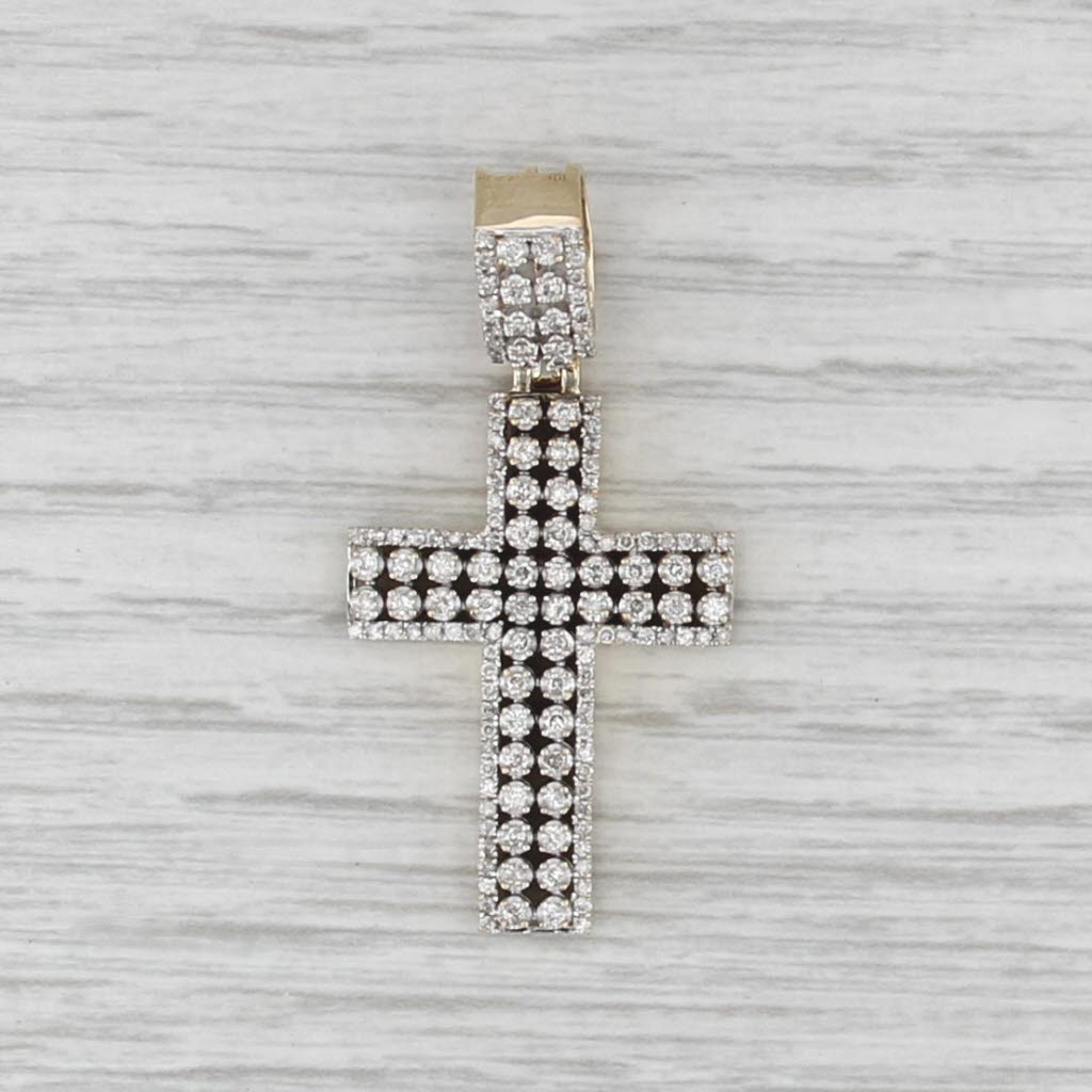 0.70ctw Diamond Cross Pendant 10k Yellow Gold Statement Religious Jewelry