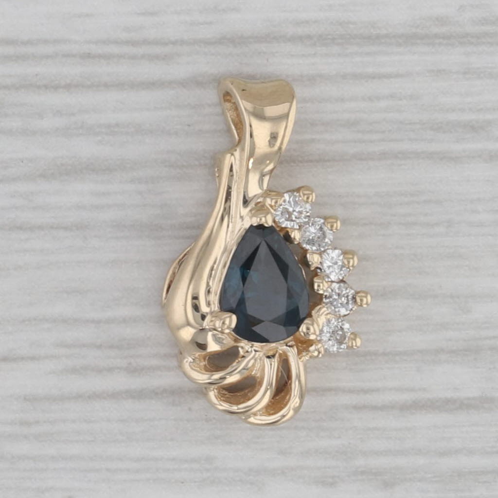 Gray 0.67ctw Pear Blue Sapphire Diamond Pendant 14k Yellow Gold