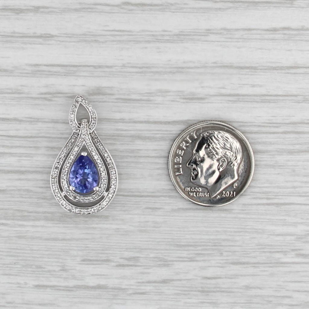1.17ctw Tanzanite Diamond Halo Teardrop Pendant 14k White Gold
