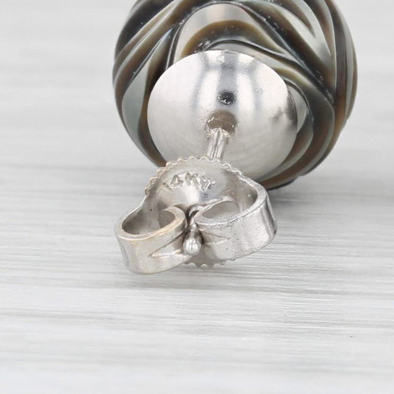 New Cultured Black Pearl Flower Diamond Stud Earrings 14k Gold Galatea