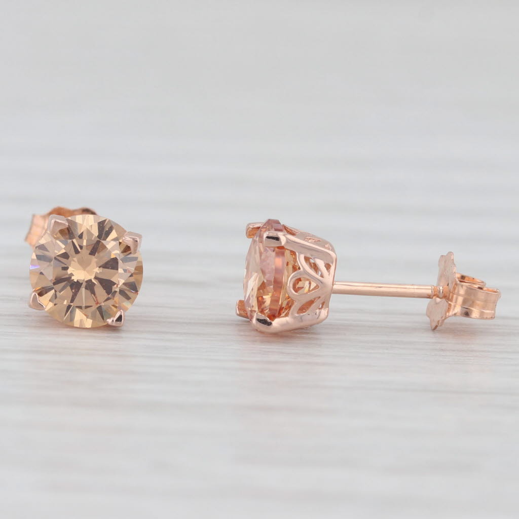 Light Gray 1.70ctw Orange Round Cubic Zirconia Stud Earrings 14k Rose Gold