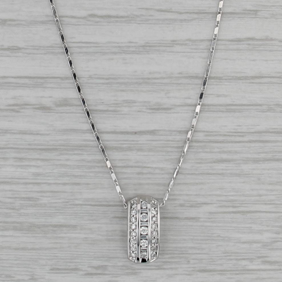 0.22ctw Diamond Pendant Necklace 14k White Gold 18" Flute Chain