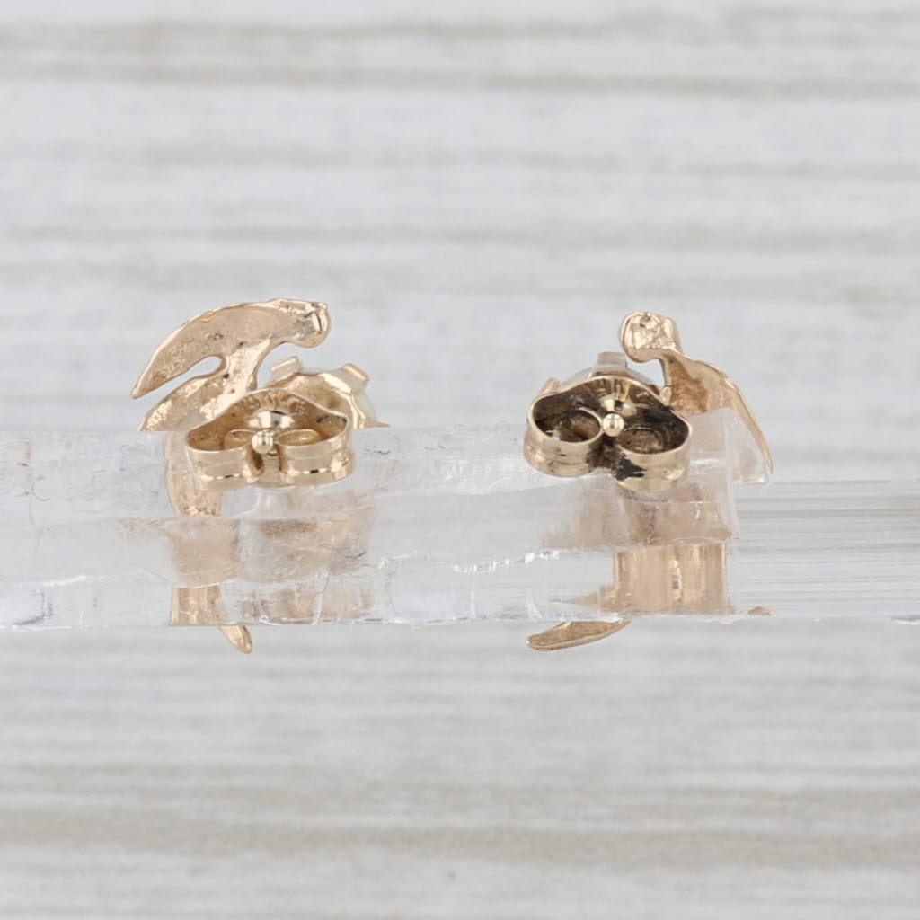 Floral Opal Stud Earrings 14k Yellow Gold Solitaire Studs