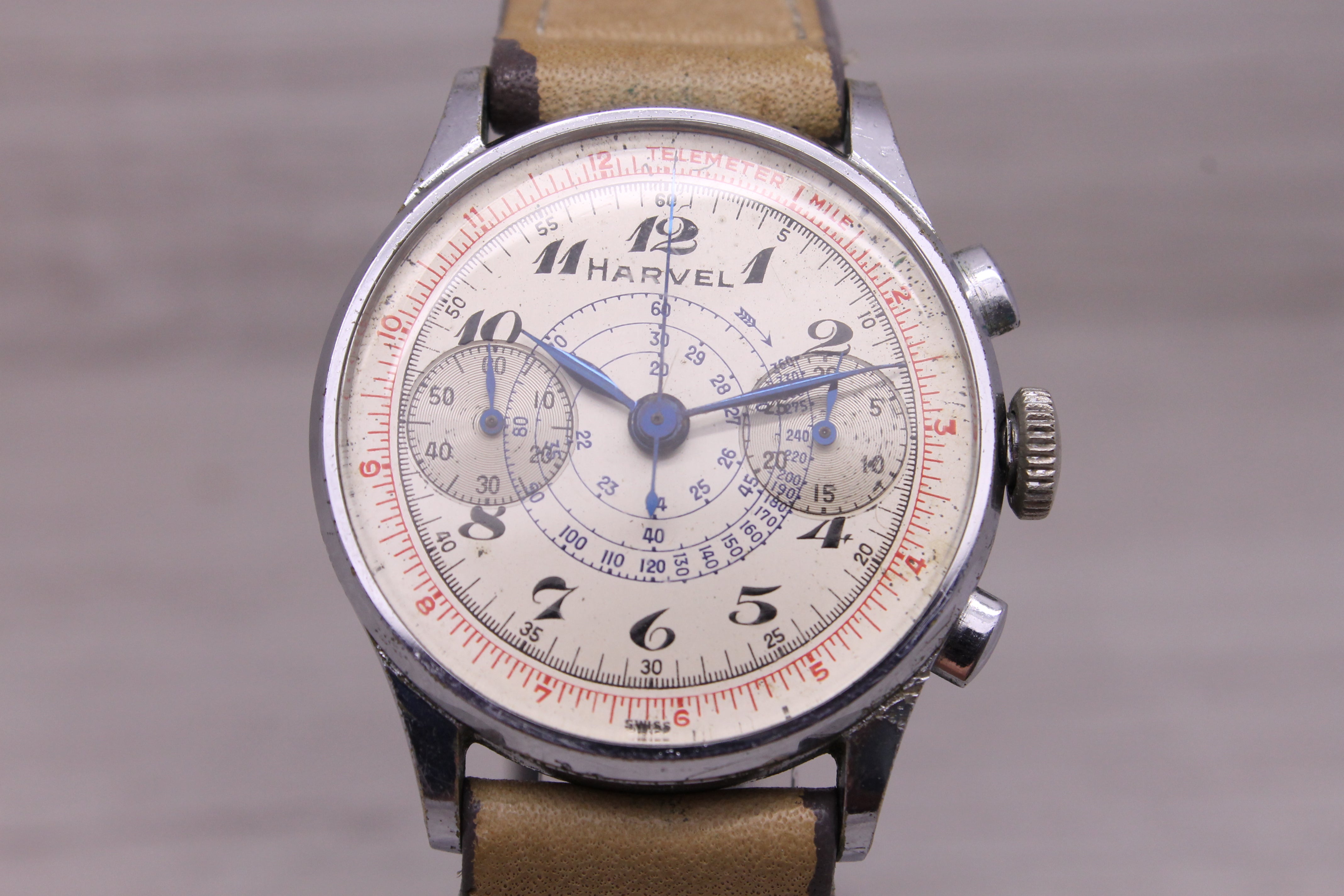 Rosy Brown Vintage c.1950 Harvel Mens 33mm Steel Back Chronograph Watch Valjoux 23