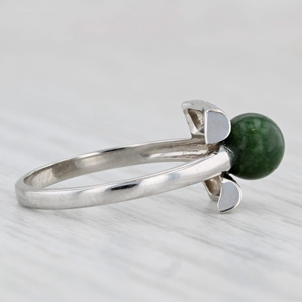 Light Gray Green Marble Solitaire Bead Ring 10k White Gold Size 6