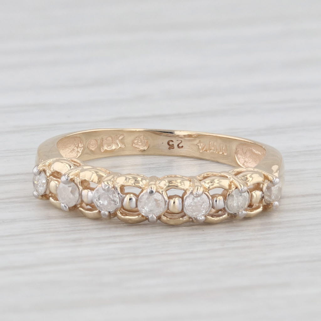 Light Gray 0.25ctw Diamond Wedding Band Stackable Ring 10k Yellow Gold Sz 6.25 Anniversary