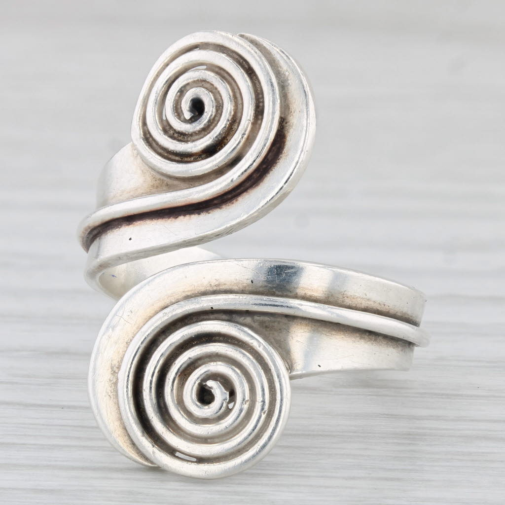 Light Gray Taxco Bypass Swirl Statement Ring Sterling Silver Size 9.5 Adjsutable