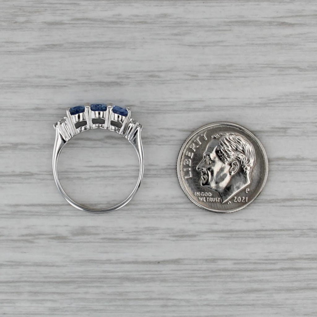 1.96ctw Blue Sapphire Diamond 3-Stone Ring 14k White Gold Size 5