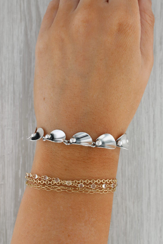 Rosy Brown Vintage Flower Link Bracelet Sterling Silver 7" Niels Erik From Denmark