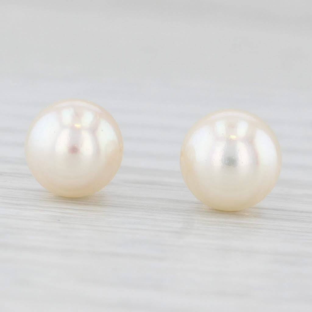 Light Gray Cultured Pearl Stud Earrings 14k Yellow Gold Round Bead Studs