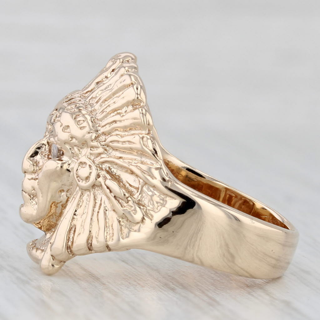 Light Gray Vintage Native American Indian Head Bust Ring Diamond 14k Yellow Gold Size 7.5