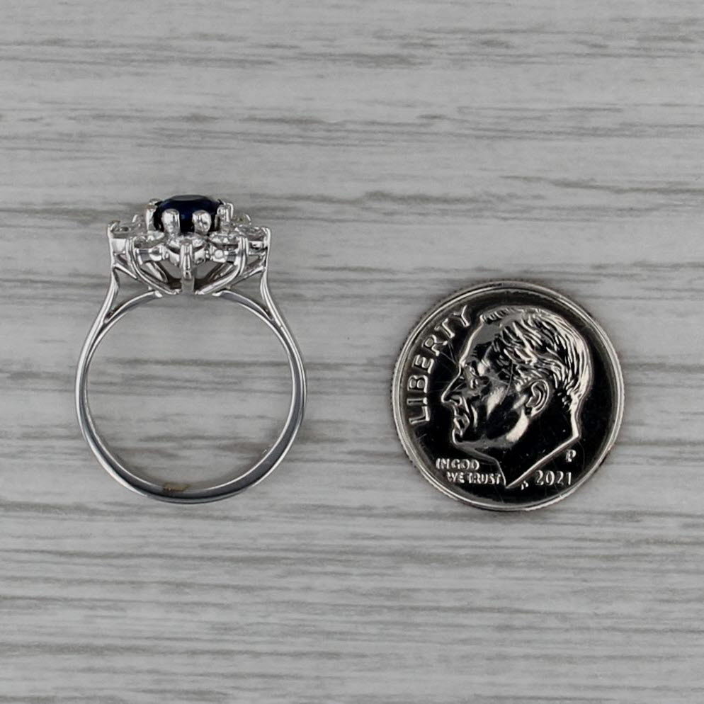 1.70ctw Blue Sapphire Diamond Halo Flower Ring 18k White Gold Engagement Sz 4.25