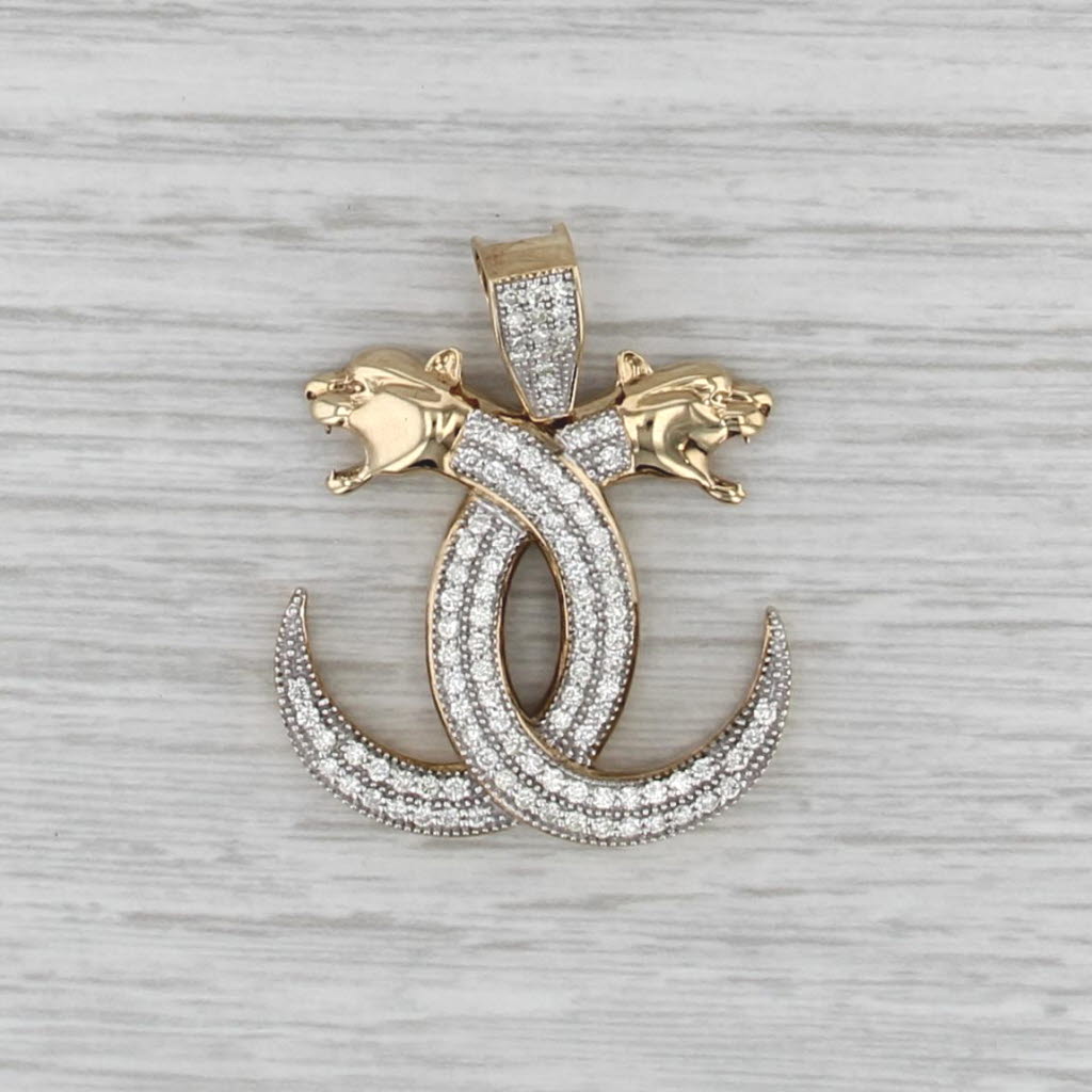 0.71ctw Diamond Bypassing Panthers Pendant 10k Yellow Gold