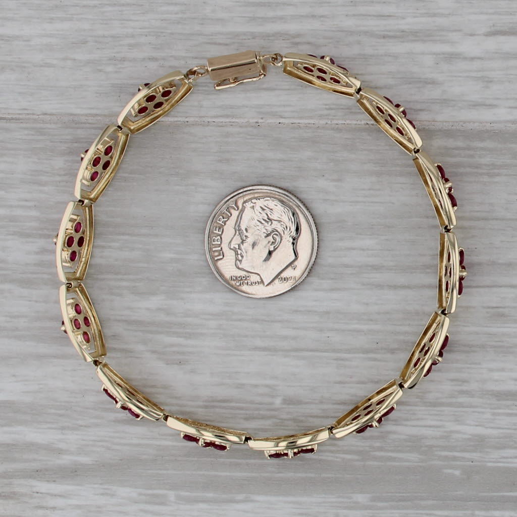 4ctw Ruby Flower Tennis Bracelet 14k Yellow Gold 7.25" 7.5mm