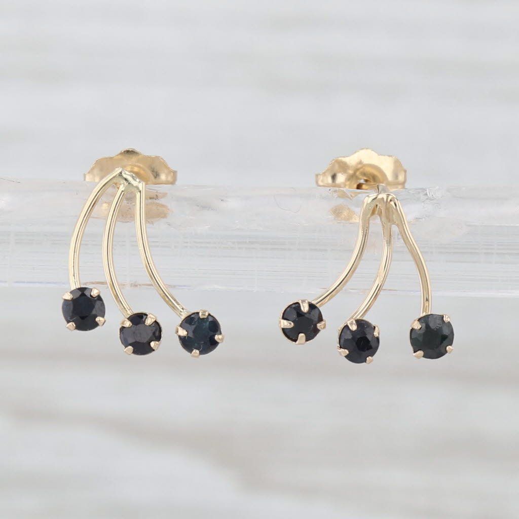 0.30ctw Blue Sapphire 3-Stone Drop Stud Earrings 14k Yellow Gold