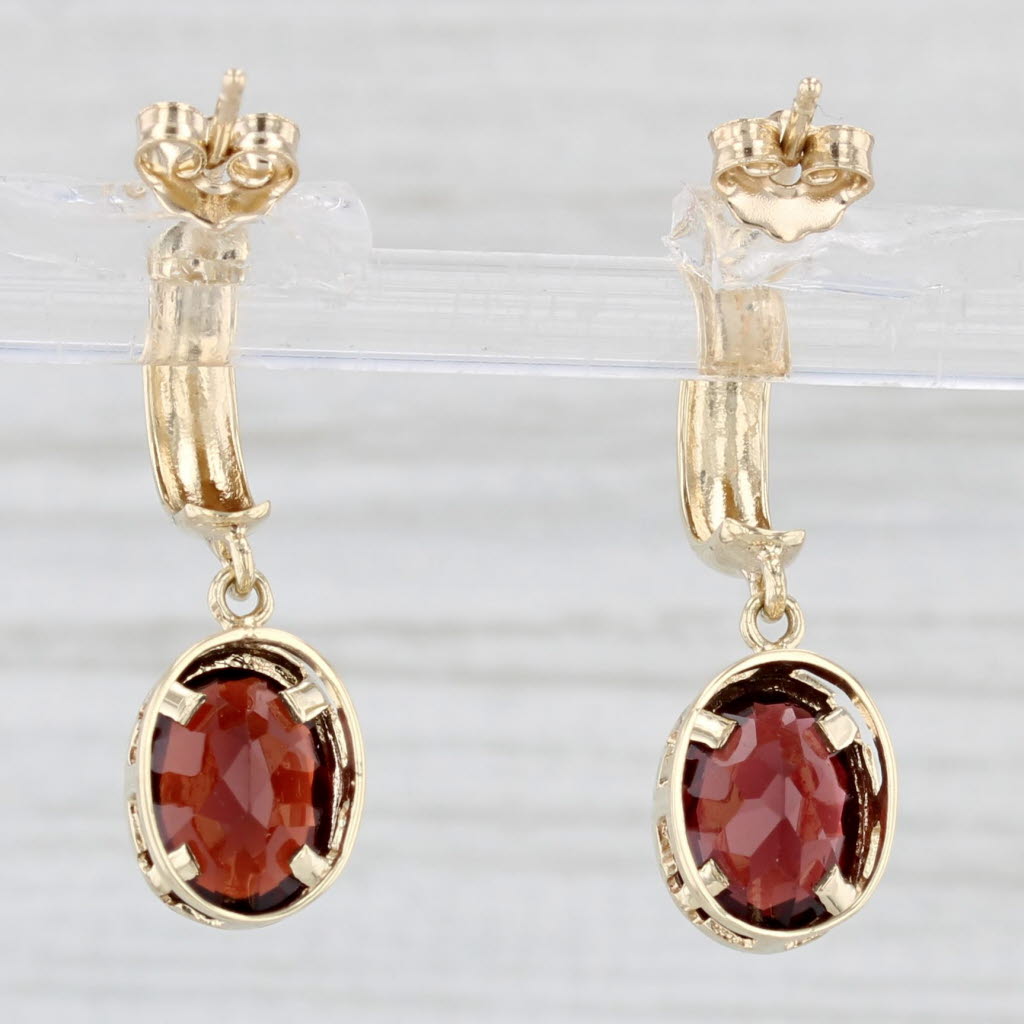 Light Gray 2ctw Oval Garnet Dangle Half Hoop Earrings 14k Yellow Gold