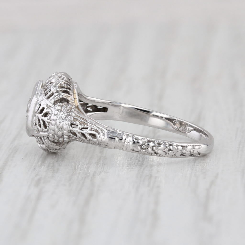 Art Deco Diamond Solitaire Filigree Ring 18k White Gold Size 6.5 Engagement
