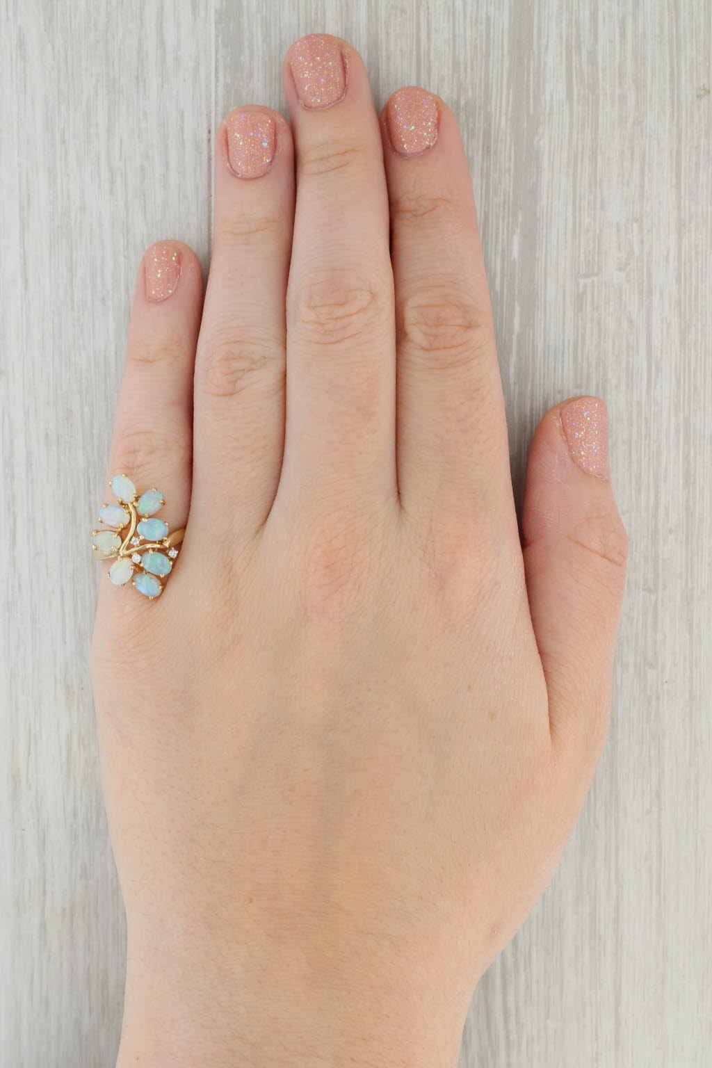 Tan Opal Diamond Cluster Ring 14k Yellow Gold Size 6.5 Cocktail