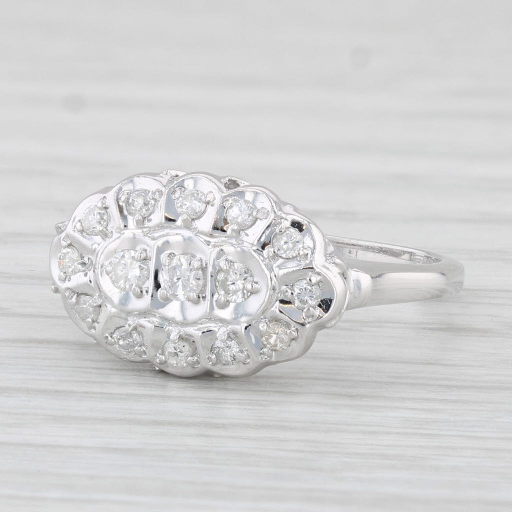 Light Gray Vintage 0.18ctw Diamond Princess Ring 14k White Gold Size 6