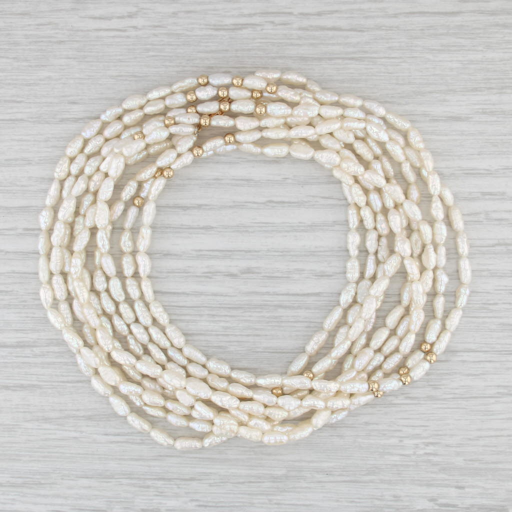 Freshwater Rice Krispie Pearl 3-Strand Necklace 14k Yellow Gold 30"