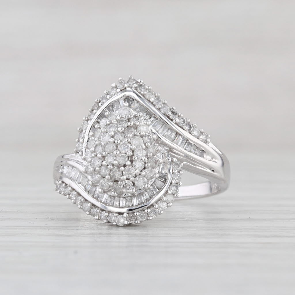 0.82ctw Diamond Cluster Bypass Ring 10k White Gold Size 8