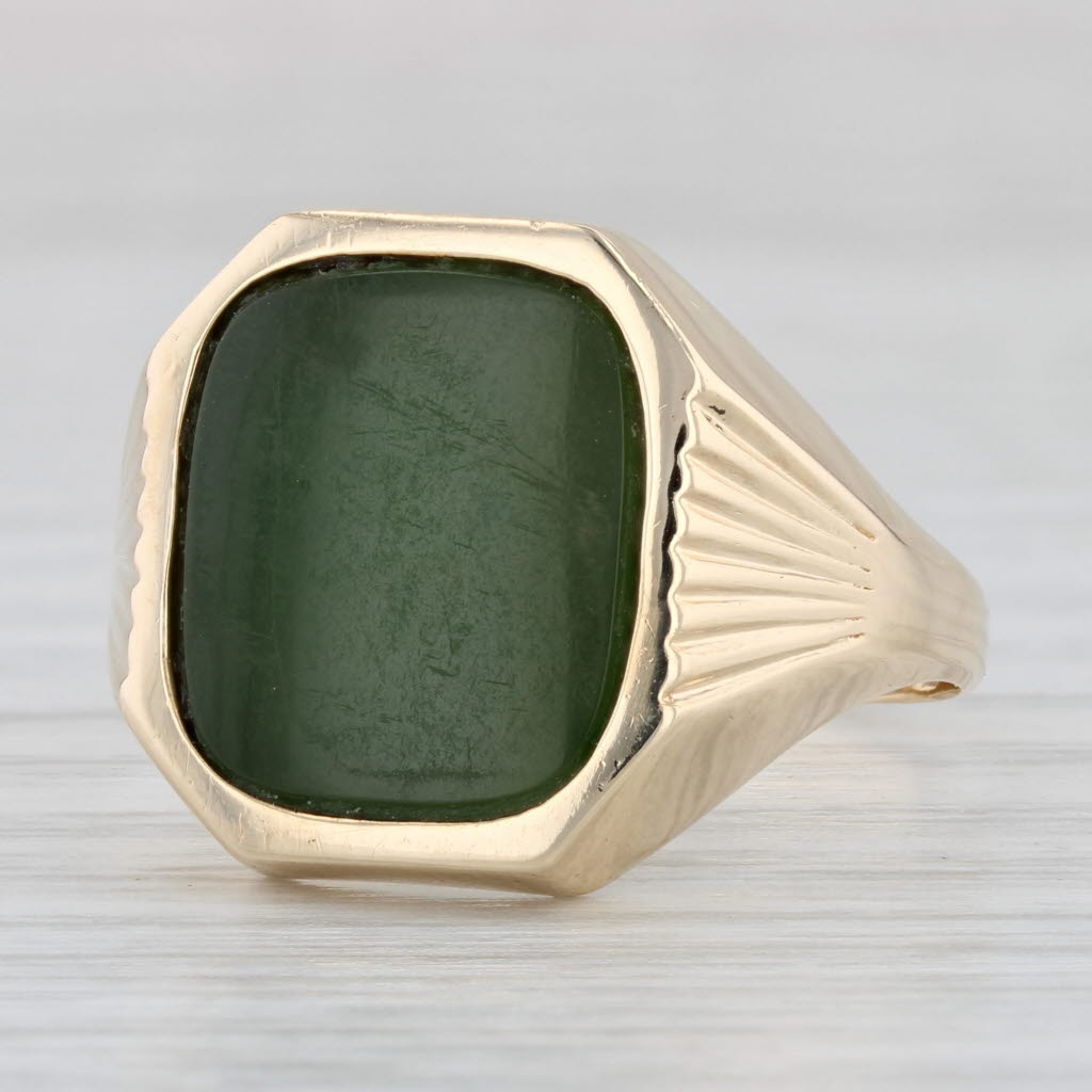 Light Gray Vintage Green Nephrite Jade Ring 10k Yellow Gold Size 11 Falcon