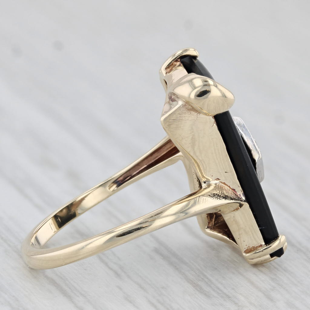 Light Gray Vintage Onyx Diamond Signet Ring 10k Yellow Gold Size 6