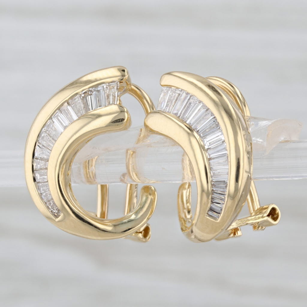 Tapering Crescent Diamond Earrings 18k Yellow Gold Omega Backs Drops
