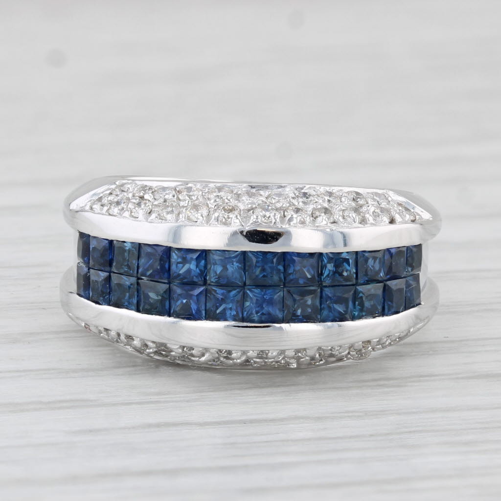 Light Gray 1.86ctw Blue Sapphire White Diamond Ring 14k White Gold Size 6.75-7