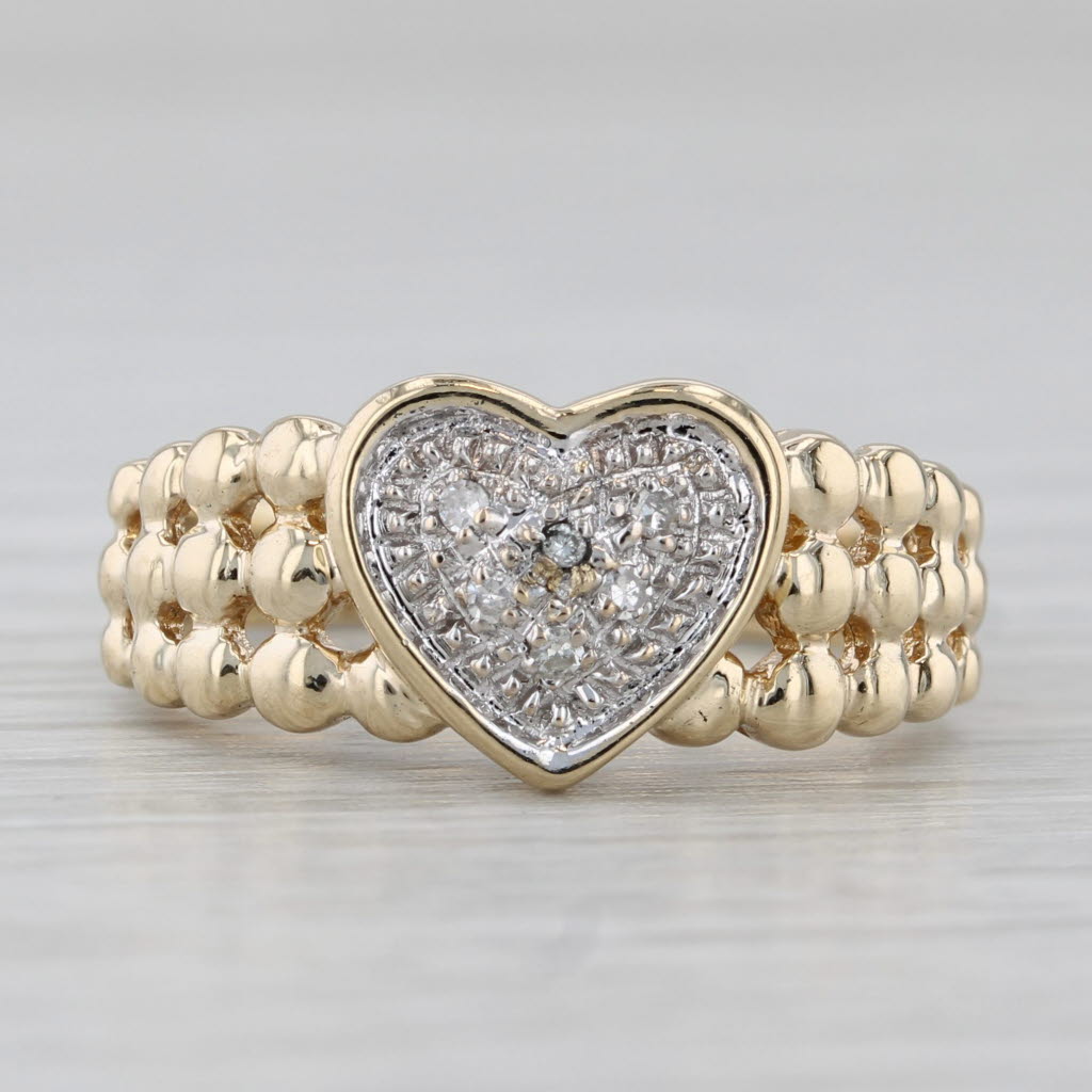 Gray Pave Diamond Heart Ring 10k Yellow White Gold Size 6.5