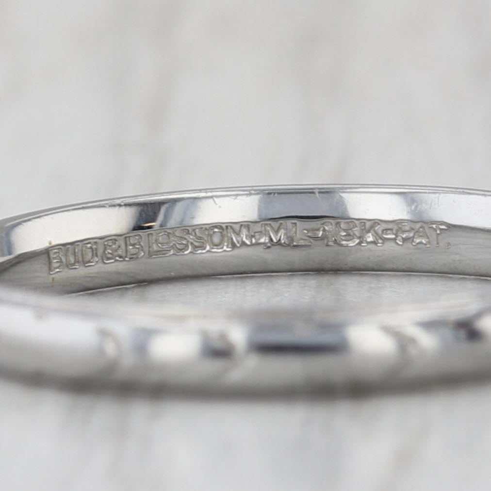 Etched Pattern Ring 18k White Gold Wedding Band Size 7 Stackable Bud & Blossom