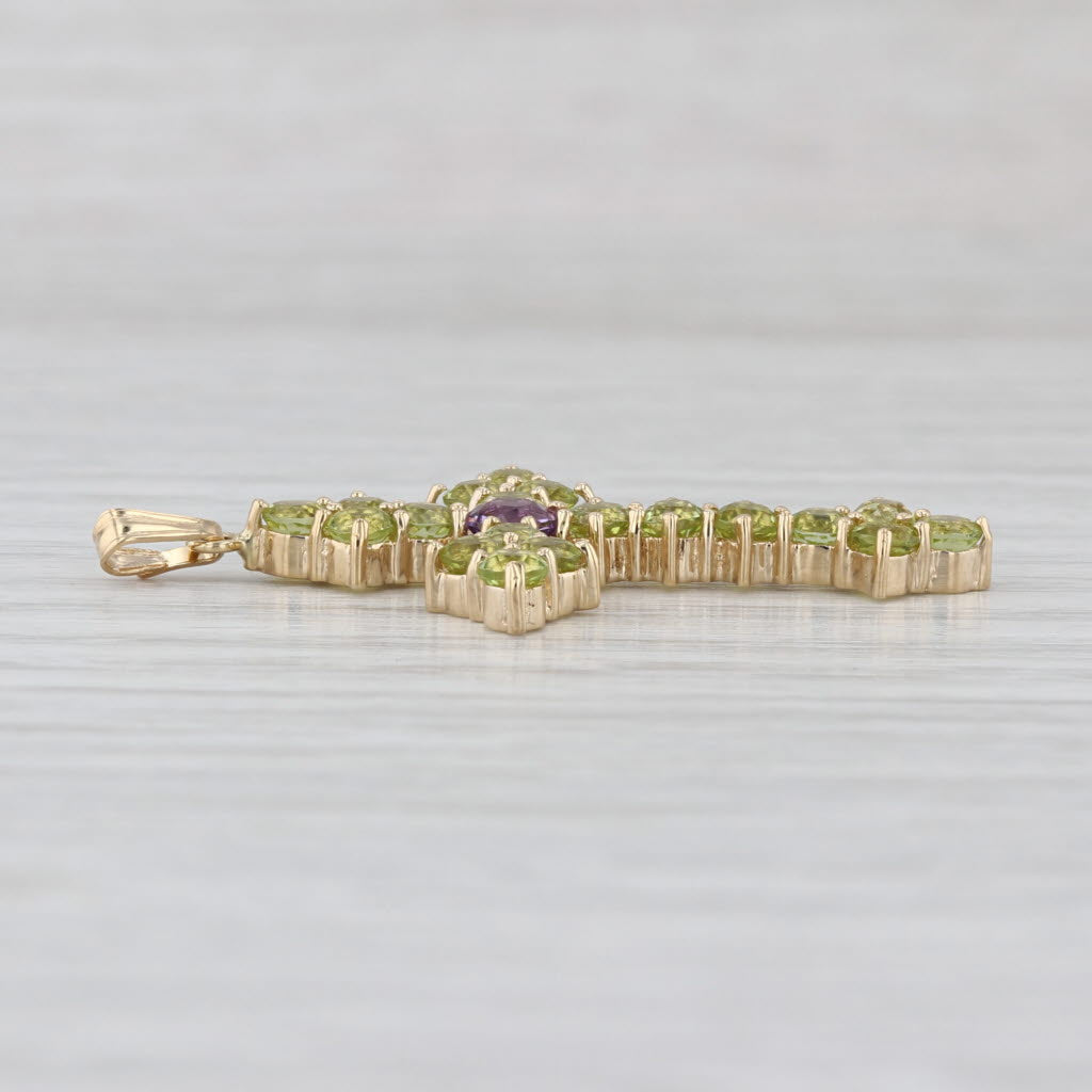2.20ctw Peridot Amethyst Cross Pendant 14k Yellow Gold