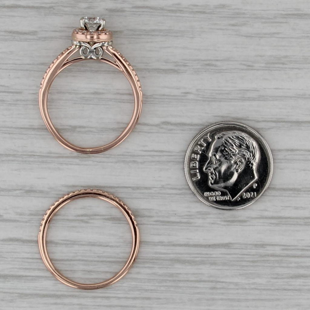 0.64ctw Round Diamond Halo Engagement Ring Wedding Band Bridal Set 10k Rose Gold