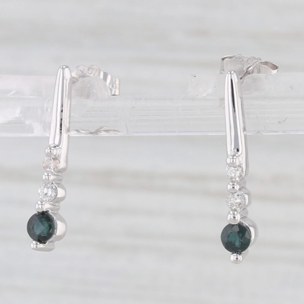 Light Gray 0.34ctw Blue Sapphire Diamond Drop Earrings 10k White Gold